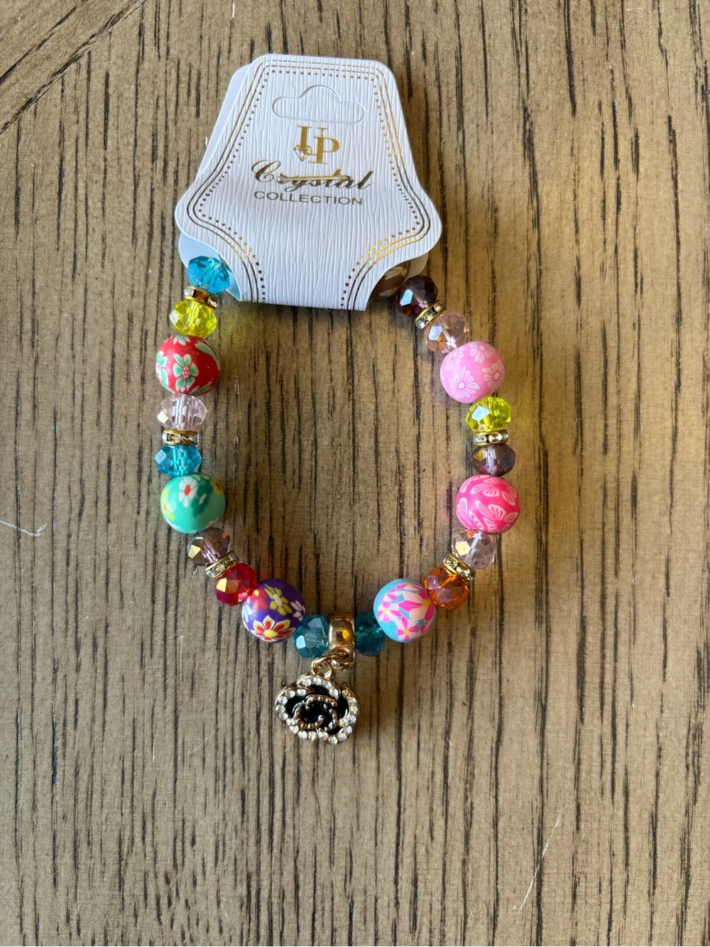 LP Crystal Colorful Beaded Floral Stretch Bracelet Rhinestone Flower Charm NWT